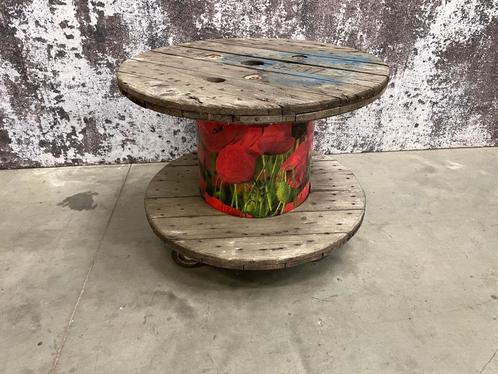 Stoere houten Kabelhaspel Tafel. Salontafel, Doorsnee 80 cm, Tuin en Terras, Tuintafels, Gebruikt, Rond, Hout, Ophalen