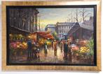 Prachtig schilderij Bloemenmarkt Frankrijk, Antiek en Kunst, Kunst | Schilderijen | Klassiek, Ophalen