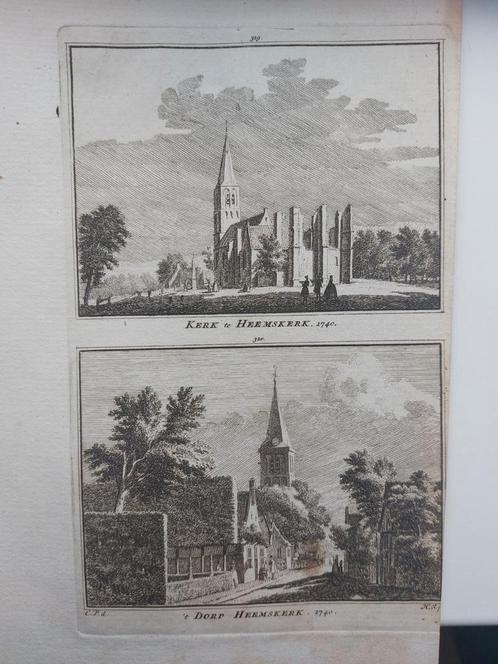 319 / Kerk en het dorp Heemskerk Gravure 18e eeuw H. Spilman, Antiek en Kunst, Kunst | Etsen en Gravures, Ophalen of Verzenden