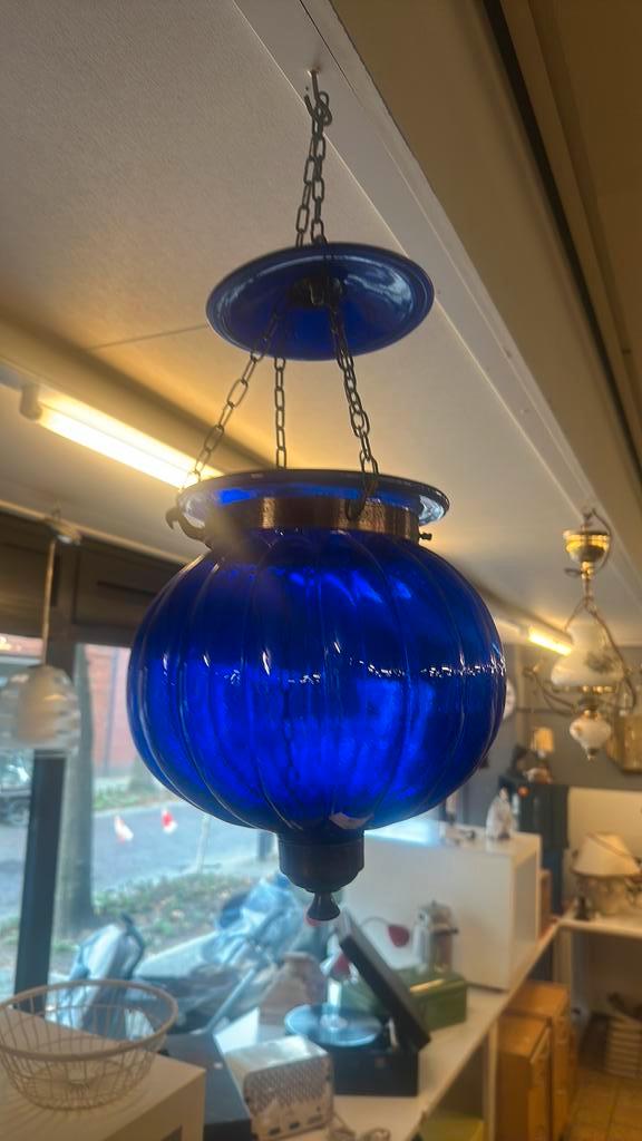 Blauwe Hanglamp, Huis en Inrichting, Lampen | Hanglampen, Zo goed als nieuw, Minder dan 50 cm, Glas, Ophalen