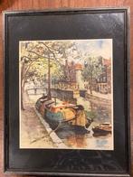Jan Korthals schilderij Amsterdamse gracht met boot gebouw, Ophalen