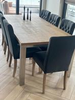 Massief eiken eettafel met RVS frame, Huis en Inrichting, Tafels | Eettafels, Ophalen, Gebruikt, 200 cm of meer, 50 tot 100 cm