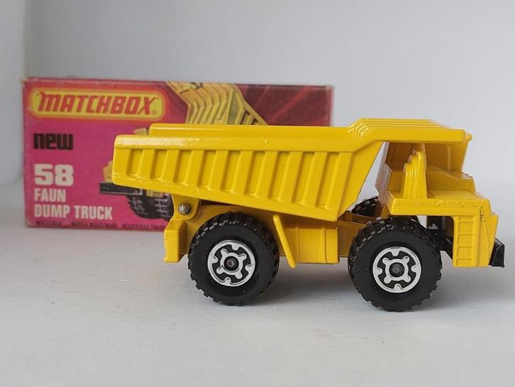 FAUN DUMP TRUCK MATCHBOX No58 UIT 1976 ONBESPEELD MET DOOSJE, Hobby en Vrije tijd, Modelauto's | Overige schalen, Nieuw, Bus of Vrachtwagen