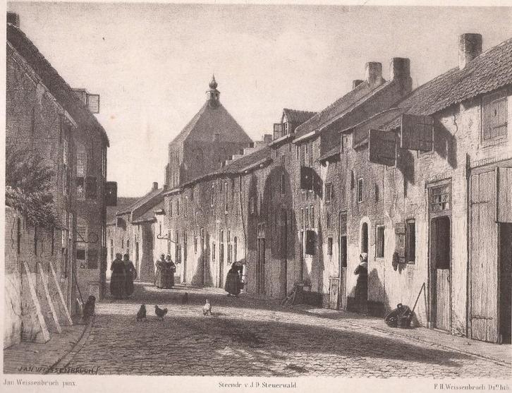 Amersfoort Muurhuizen Litho Weissenbruch 1862, Antiek en Kunst, Kunst | Etsen en Gravures, Ophalen of Verzenden