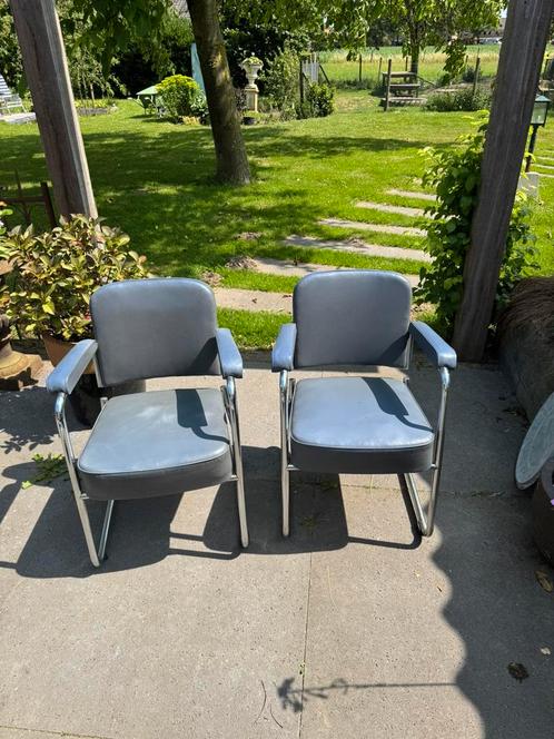 2 vintage SEFAMO stoelen | retro design | chroom & kunstleer, Huis en Inrichting, Stoelen, Gebruikt, Twee, Metaal, Grijs, Ophalen