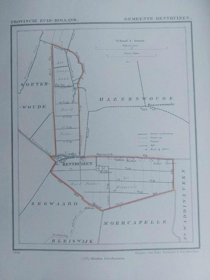 AG15 / Litho van J. Kuyper uit 1868 van Benthuizen ZH, Antiek en Kunst, Kunst | Litho's en Zeefdrukken, Ophalen of Verzenden