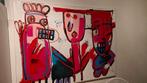 Schilderij roze en rood, drie mannetjes, Antiek en Kunst, Ophalen