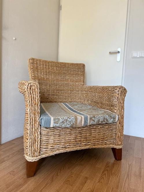 Fauteuil, Huis en Inrichting, Fauteuils, Gebruikt, Hout, Riet of Rotan, Stof, 75 tot 100 cm, Minder dan 75 cm, Ophalen