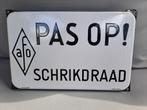 Mooi emaille bord Pas op schrikdraad, Ophalen of Verzenden, Zo goed als nieuw, Reclamebord
