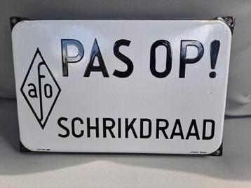 Mooi emaille bord Pas op schrikdraad  beschikbaar voor biedingen