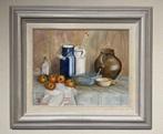 Schilderij stilleven kannen, kruik en fruit., Antiek en Kunst, Kunst | Schilderijen | Klassiek, Ophalen of Verzenden