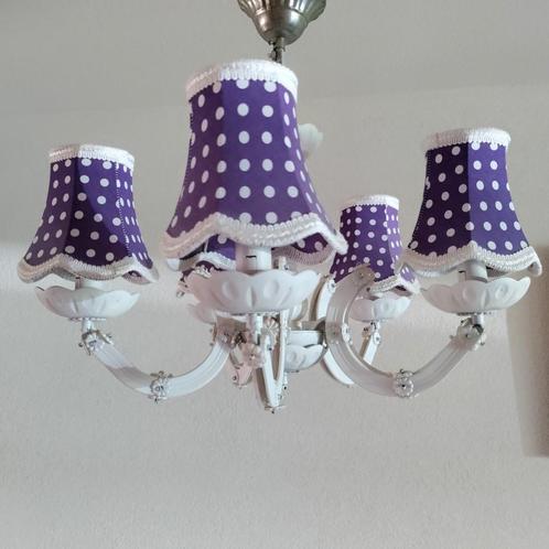 Hanglamp,Paars,5 kapjes,Wit,kado,Kroonluchter,lamp,kinderen, Huis en Inrichting, Lampen | Hanglampen, Zo goed als nieuw, Minder dan 50 cm
