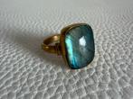 R146/Vintage Bronzen LABRADORIET Ring 17 1/4, Sieraden, Tassen en Uiterlijk, Ringen, Overige materialen, Gebruikt, Verzenden, X