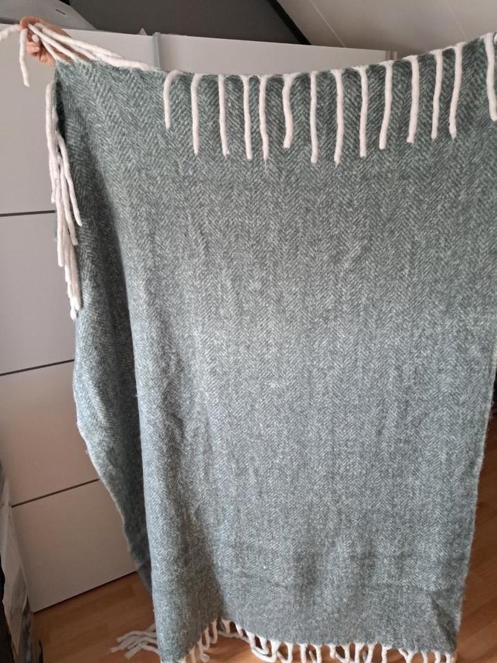 Groene Plaid met Franjes, Huis en Inrichting, Stoffering | Tapijten en Kleden, Zo goed als nieuw, 100 tot 150 cm, 150 tot 200 cm