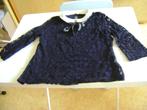 donker blauwe kanten blouse gevoerd mt36 met losse strik, Ophalen of Verzenden, Zo goed als nieuw, Maat 36 (S), Blauw