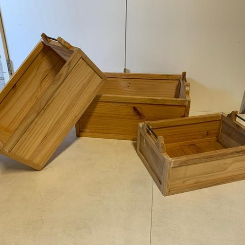 Grenen Opberg kisten - set van 3 stuks - Bij TTM Wonen, Huis en Inrichting, Woonaccessoires | Kisten, Nieuw, Minder dan 50 cm