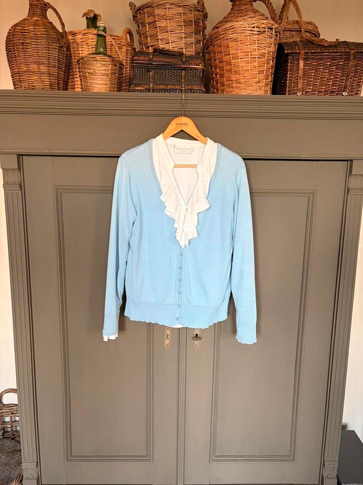 Mooi lichtblauw vestje Marie Méro 42L als nieuw, Kleding | Dames, Blouses en Tunieken, Zo goed als nieuw, Maat 42/44 (L), Blauw
