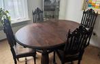 Antieke uitschuif tafel met stoelen, Ophalen, Gebruikt, Antiek, 4 tot 6 stoelen