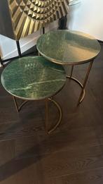 Groen met goud marmeren bijzettafels, salontafels, Minder dan 55 cm, Rond, Zo goed als nieuw, Ophalen