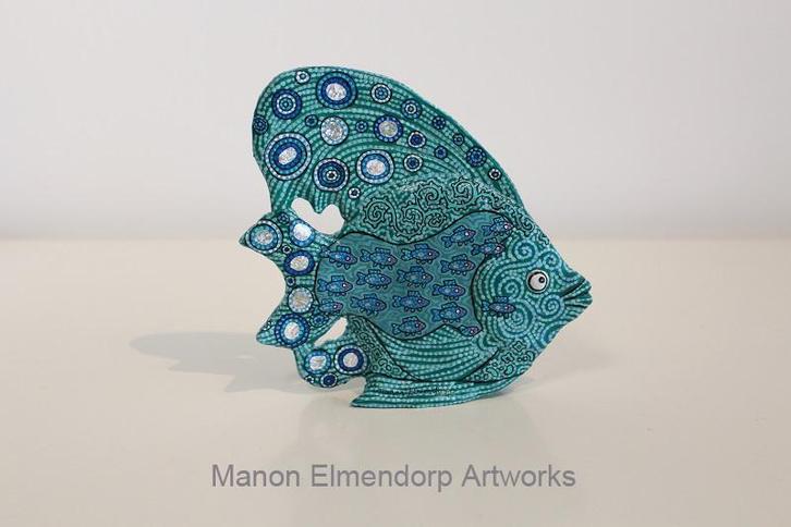 Uniek Handbeschilderd Beeldje Tropische Vis Gesigneerd, Antiek en Kunst, Kunst | Beelden en Houtsnijwerken, Ophalen of Verzenden