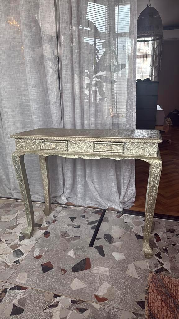 Sidetable van blik uit India zilver, Huis en Inrichting, Tafels | Sidetables, Zo goed als nieuw, 25 tot 50 cm, 100 tot 150 cm