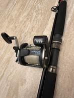 Okuma reel met lıjnteller en hengel bıggame, Ophalen of Verzenden, Zo goed als nieuw, Complete set