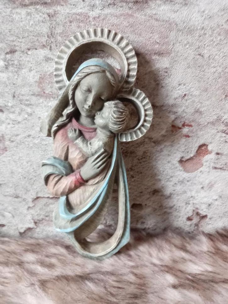 Oude brocante muurhanger Maria met Jezus, Antiek en Kunst, Antiek | Religie, Ophalen of Verzenden