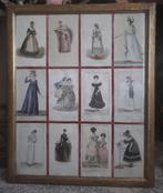 Collage damesmode in antieke lijst, Antiek en Kunst, Kunst | Schilderijen | Klassiek, Ophalen of Verzenden