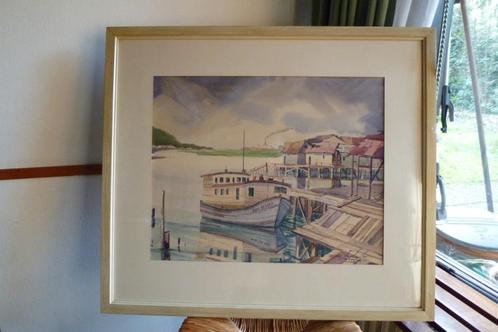 Aquarel uitzicht op Buena Ventura, Colombia, 1974, Antiek en Kunst, Kunst | Schilderijen | Klassiek, Ophalen of Verzenden