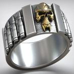 Zilveren skull ring met kogelriem - 925 zilver, My Name Is Nobody, Nieuw, Ophalen of Verzenden, Thisisnobody2025@gmail.com