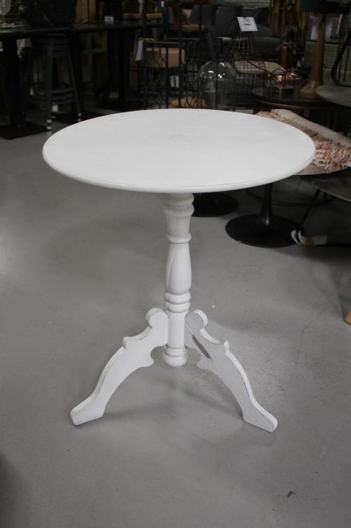 Witte ronde bijzettafel wijntafel Claire & Eef brocante hout, Huis en Inrichting, Tafels | Bijzettafels, Gebruikt, Rond, 60 cm of meer