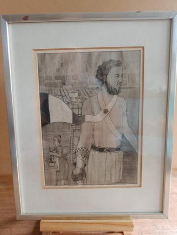Ets van man met baard en sjerp beschikbaar voor biedingen