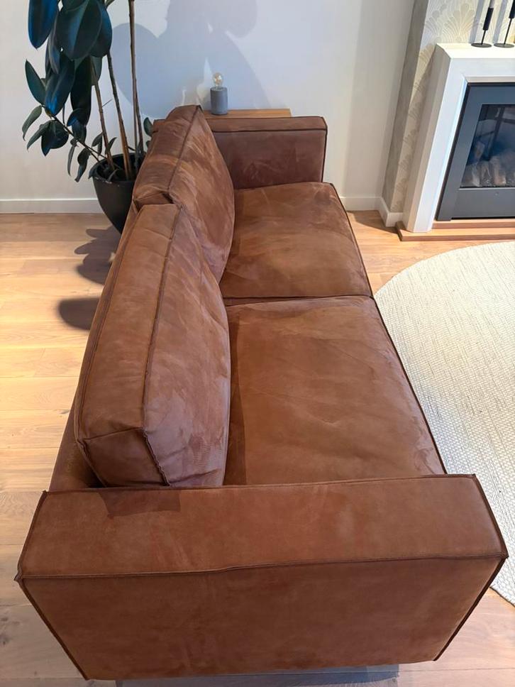 Bruin leren bank, Huis en Inrichting, Banken | Sofa's en Chaises Longues, Gebruikt, Driepersoons, 200 tot 250 cm, 75 tot 100 cm