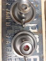 Set tinnen kandelaars gemerkt *molenaarsbrocante*, Ophalen of Verzenden