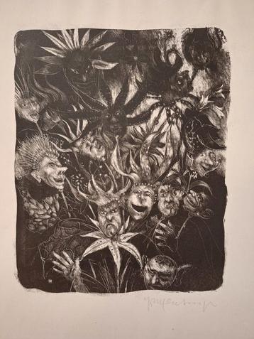 Originele Lithografie - Mysterieus Kunstwerk carnaval beschikbaar voor biedingen