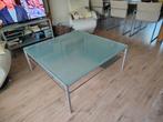 Design mat glazen salontafel vierkant 110 cm 2 laags rvs, Ophalen, Vierkant, Zo goed als nieuw, Minder dan 50 cm