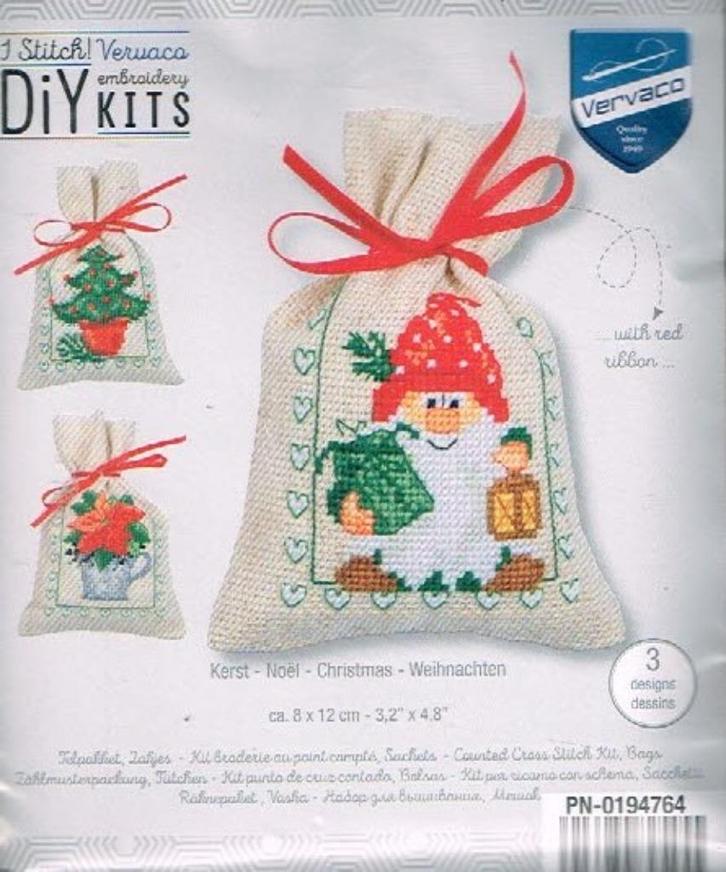 Cado vervaco borduurpakket set van 3 geurzakjes 764  KERST, Hobby en Vrije tijd, Borduren en Borduurmachines, Nieuw, Borduurpakket