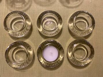 Set van 6 massieve glazen waxinehouders beschikbaar voor biedingen