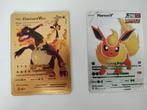 Goud en zilveren Pokemon kaart charizard v max en flareon V, Ophalen of Verzenden, Nieuw, Losse kaart