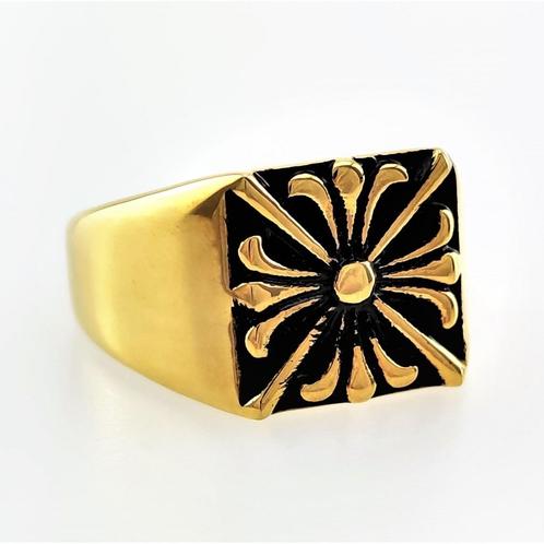Goudkleurige Roestvrij stalen Zegelring - RVS Ring Heren, Sieraden, Tassen en Uiterlijk, Ringen, Nieuw, Heer, 20 of groter, Goud