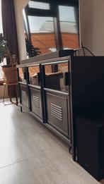 Industrieel metalen tv-meubel / dressoir – 145x35x75 cm, Ophalen, Zo goed als nieuw, 25 tot 50 cm, Glas