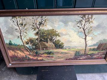 Schilderij met landschap en huisje beschikbaar voor biedingen