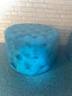 Set blauwe velours poefs met tufting, Ophalen, Minder dan 50 cm, Rond, Minder dan 50 cm