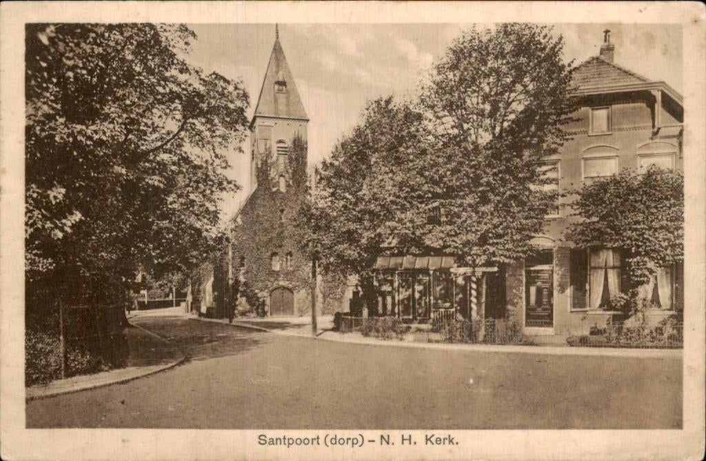 Santpoort - N. H. Kerk - dorp, Ophalen of Verzenden, 1920 tot 1940, Gelopen, Noord-Holland