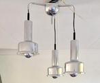 Vintage Chrome Hanglamp met 3 Lampen deens design, Huis en Inrichting, Gebruikt, 50 tot 75 cm, Vintage, Ophalen of Verzenden