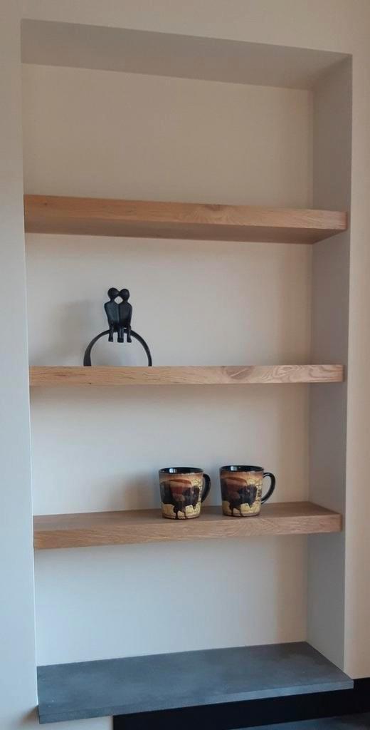 Massief eiken wandplank- zwevend -maatwerk - verlichting, Huis en Inrichting, Woonaccessoires | Wandplanken en Boekenplanken, Nieuw