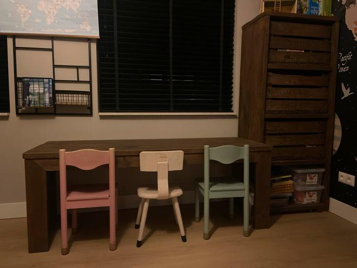 Kinderbureau set met kast en kratten, Kinderen en Baby's, Kinderkamer | Tafels en Stoelen, Gebruikt, Tafel(s) en Stoel(en), Ophalen