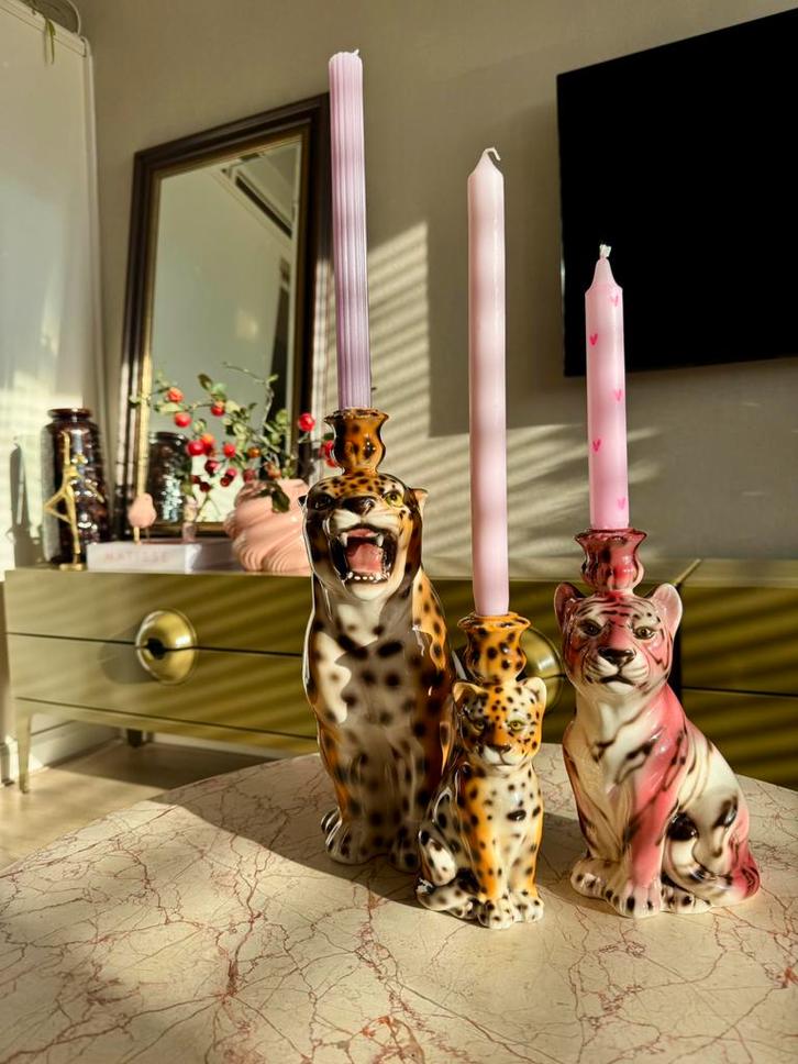 Kandelaar beeld luipaard tijger roze bruin Italië Italiaans, Antiek en Kunst, Kunst | Beelden en Houtsnijwerken, Ophalen of Verzenden