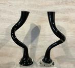 2 Sculpuur Vazen van Zwart Glas. Twister Vazen., Ophalen of Verzenden