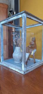 Vitrinekastje, presentatie vitrine, vergrijsd hout en glas, Ophalen, Gebruikt, Vintage, Nvt
